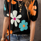Flower Round Neck Short Sleeve Blouse