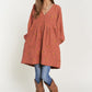 Corduroy Fabric Quilted Bib Henleystyle Mini Dress