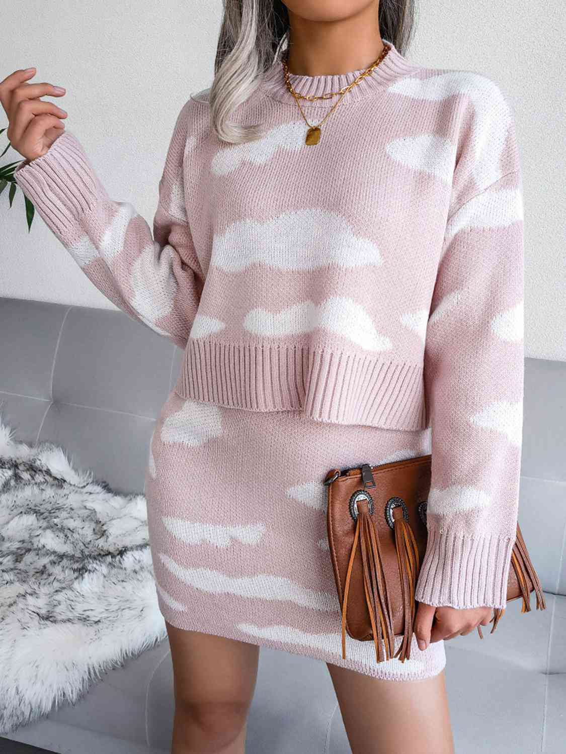 Cloud Sweater and Knit Skirt Set