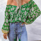 Printed Tassel Tie Balloon Sleeve Blouse