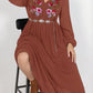 Plus Size Embroidered Tie Neck Long Sleeve Dress