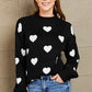 Woven Right Heart Pattern Lantern Sleeve Round Neck Tunic Sweater