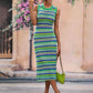 Striped Round Neck Sleeveless Midi Cover Up Dress