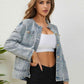 Button Up Round Neck Denim Jacket