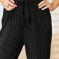 Basic Bae Full Size Ribbed Drawstring Hood Top and Straight Pants Set