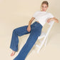 Flared high waist pin-tuck jeans
