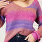 Double Take Multicolored Rib-Knit V-Neck Knit Pullover