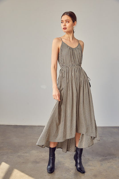 GINGHAM CAMI HIGH-LOW DRESS