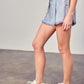 WIDE WAIST BAND DESTROYED FRAYED DENIM SHORTS