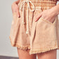 WIDE WAIST BAND DESTROYED FRAYED DENIM SHORTS