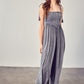 FRONT CHEST V LINE SMOCKED JUMPSUIT