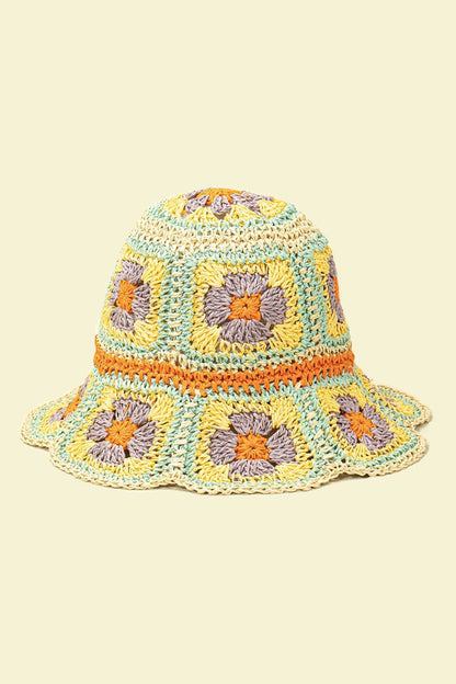 Packable crochet granny square bucket hat
