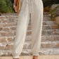 Textured Smocked Waist Pants with Pockets