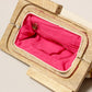 Multi Color Pattern Wood Frame Clutch Bag