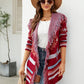 Fringe Geometric Hooded Long Sleeve Cardigan