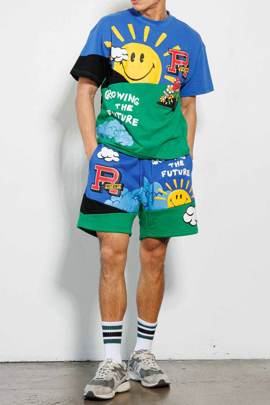 THINK GREEN CUT&SEW  GRAPHIC  SHORTS