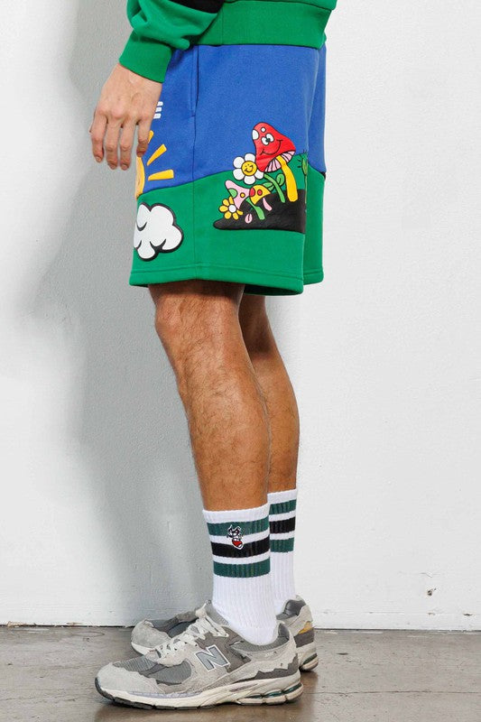 THINK GREEN CUT&SEW  GRAPHIC  SHORTS