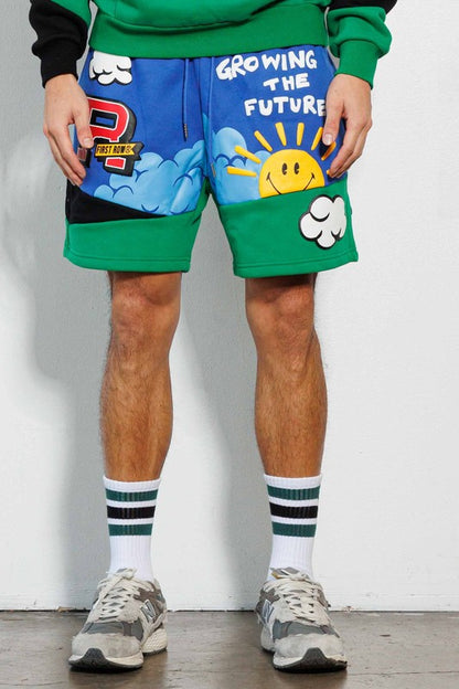 THINK GREEN CUT&SEW  GRAPHIC  SHORTS