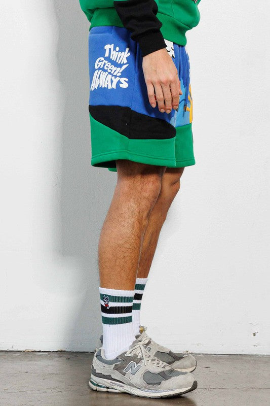 THINK GREEN CUT&SEW  GRAPHIC  SHORTS