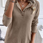 Ribbed Half Button Long Sleeve Knit Top