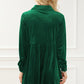 Ruched Button Up Collared Neck Long Sleeve Shirt Dress