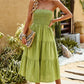 Smocked Strapless Tiered Midi Dress