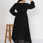Plus Size Embroidered Tie Neck Long Sleeve Dress