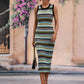 Striped Round Neck Sleeveless Midi Cover Up Dress