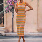 Striped Round Neck Sleeveless Midi Cover Up Dress