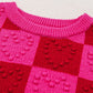 Plaid Heart Round Neck Sweater