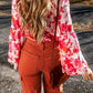 Floral Flare Sleeve Button Up V-Neck Bodysuit