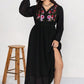 Plus Size Embroidered Tie Neck Long Sleeve Dress