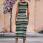 Striped Round Neck Sleeveless Midi Cover Up Dress