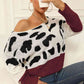 Full Size Two-Tone Boat Neck Sweater
