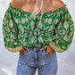 Printed Tassel Tie Balloon Sleeve Blouse