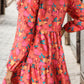 Printed Ruffle Trim Balloon Sleeve Tiered Dress