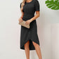 Slit Ruched Round Neck Puff Sleeve Dress