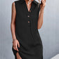 Buttoned Johnny Collar Sleeveless Dress