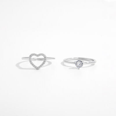 2 Piece Heart Shape Zircon 925 Sterling Silver Ring