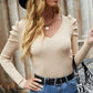 Ribbed V-Neck Puff Sleeve Sweater