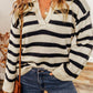 Striped Collared Neck Long Sleeve Sweater