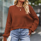 Round Neck Drop Shoulder Long Sleeve Sweater