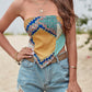 Printed Tie Back Pointed Hem Top