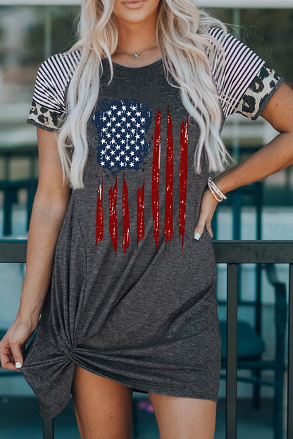 US Flag Graphic Twisted Raglan Sleeve Dress