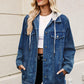 Drawstring Button Up Hooded Denim Jacket