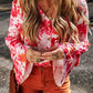 Floral Flare Sleeve Button Up V-Neck Bodysuit