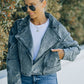 Acid Wash Lapel Collar Cropped Denim Jacket