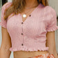 Buttoned Frill Hem Cropped Knit Top