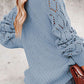 Openwork Round Neck Lantern Sleeve Sweater