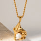 Pearl Trim Pendant Stainless Steel Necklace